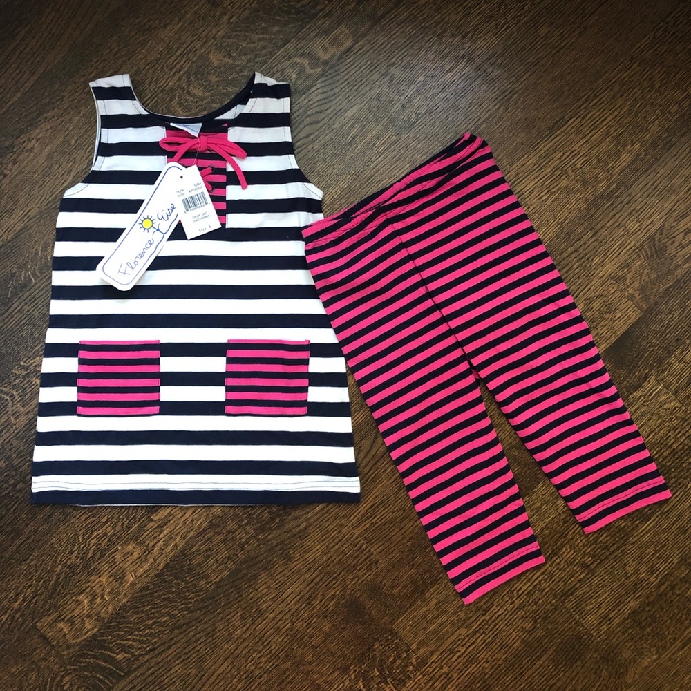 NWT Florence Eiseman Striped Tubic Tank with Matching Capri Leggings Size 5